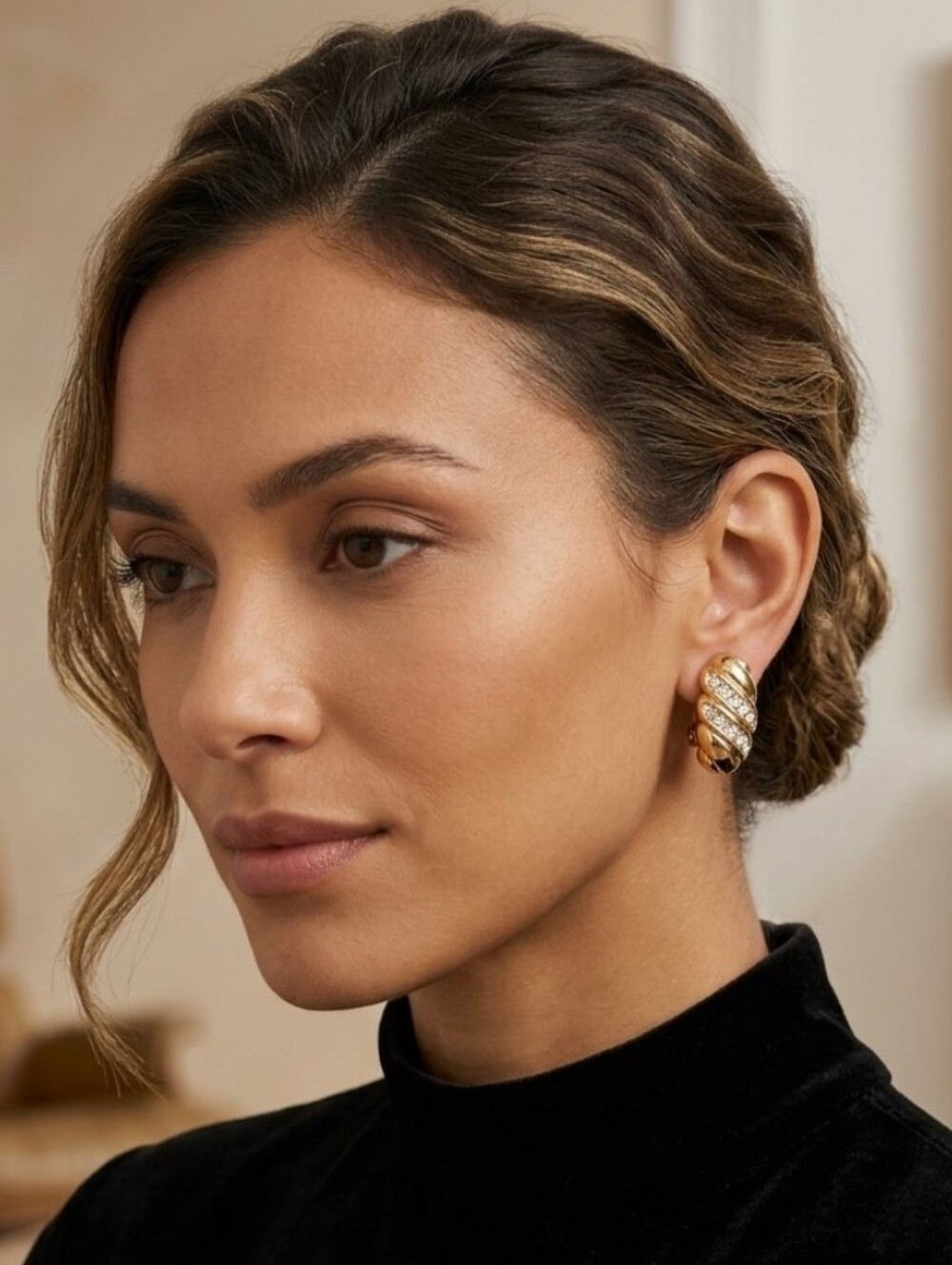 DIOR | Gold Plated with Clear Stones Clip On Earrings | Vintage